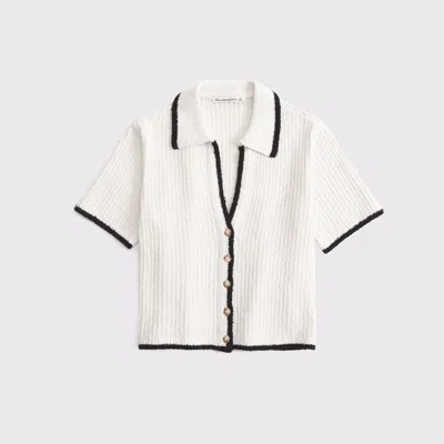 Abercrombie & Fitch Short-sleeve Crochet-style Polo In White