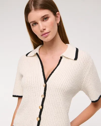 Abercrombie & Fitch Short-sleeve Crochet-style Polo In White