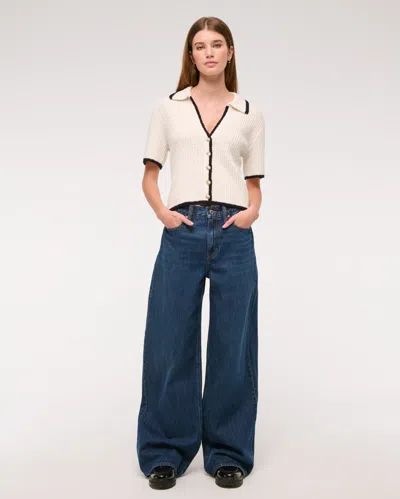 Abercrombie & Fitch Short-sleeve Crochet-style Polo In White