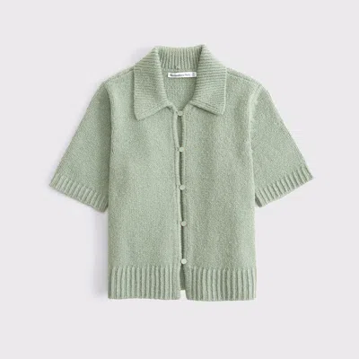 Abercrombie & Fitch Short-sleeve Collared Cardigan In Green