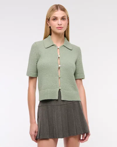 Abercrombie & Fitch Short-sleeve Collared Cardigan In Green