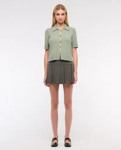 Abercrombie & Fitch Short-sleeve Collared Cardigan In Green
