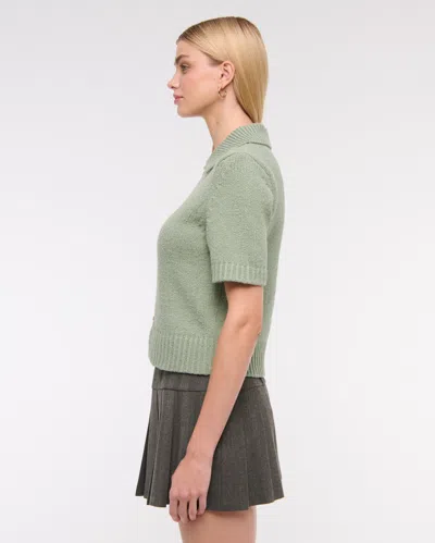 Abercrombie & Fitch Short-sleeve Collared Cardigan In Green