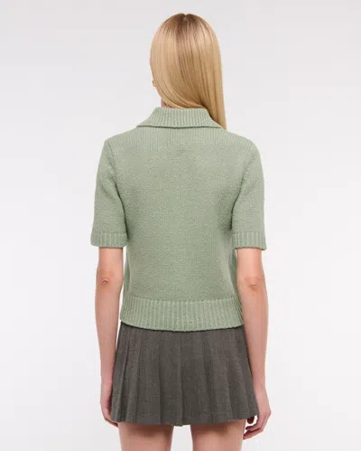 Abercrombie & Fitch Short-sleeve Collared Cardigan In Green