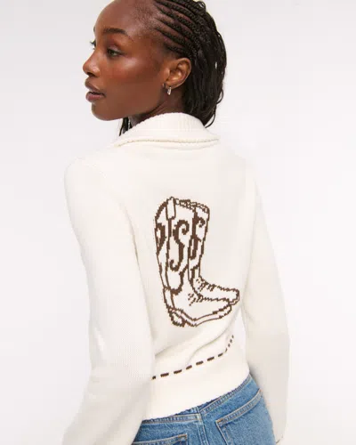 Abercrombie & Fitch Double Zipper Western Cardigan In White