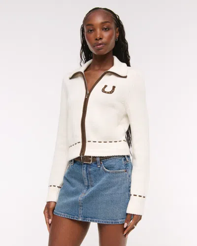 Abercrombie & Fitch Double Zipper Western Cardigan In White