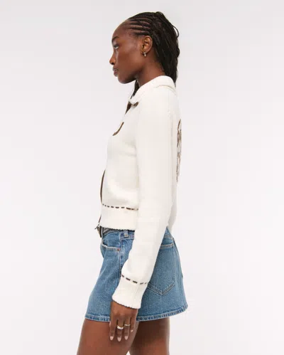 Abercrombie & Fitch Double Zipper Western Cardigan In White