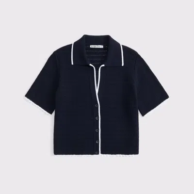 Abercrombie & Fitch Short-sleeve Crochet-style Polo In Blue