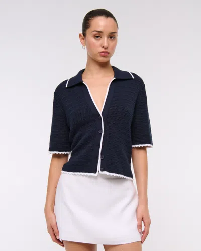 Abercrombie & Fitch Short-sleeve Crochet-style Polo In Blue