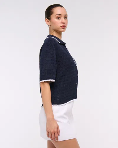 Abercrombie & Fitch Short-sleeve Crochet-style Polo In Blue