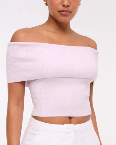 Abercrombie & Fitch Foldover Off-the-shoulder Sweater Top In Pink