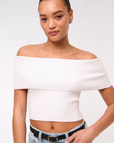 Abercrombie & Fitch Foldover Off-the-shoulder Sweater Top In White