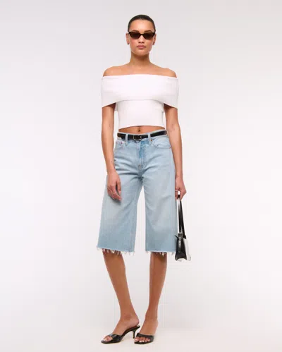 Abercrombie & Fitch Foldover Off-the-shoulder Sweater Top In White