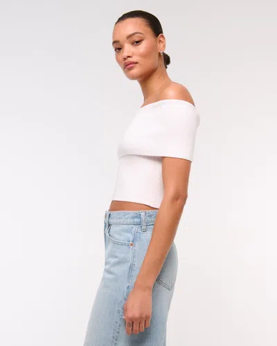 Abercrombie & Fitch Foldover Off-the-shoulder Sweater Top In White