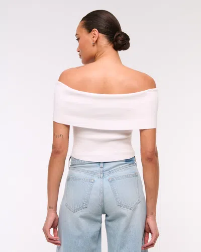 Abercrombie & Fitch Foldover Off-the-shoulder Sweater Top In White