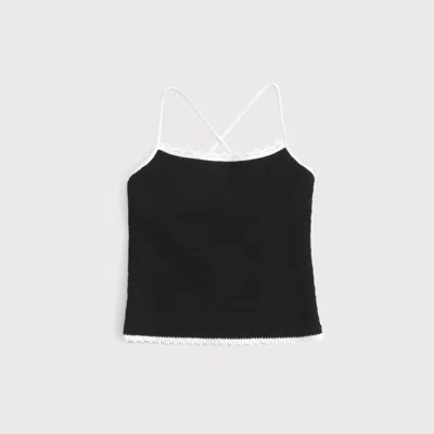 Abercrombie & Fitch Crochet-style Tie-back Tank In Black