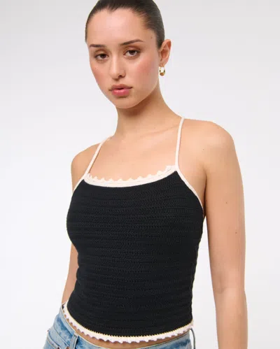 Abercrombie & Fitch Crochet-style Tie-back Tank In Black