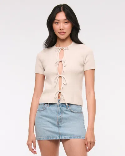 Abercrombie & Fitch Short-sleeve Tie-front Cardigan In Gray
