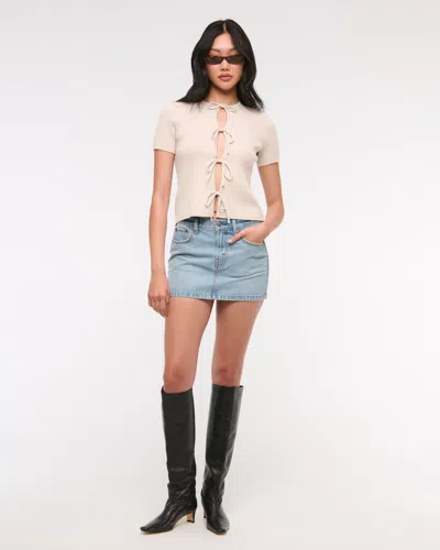 Abercrombie & Fitch Short-sleeve Tie-front Cardigan In Gray