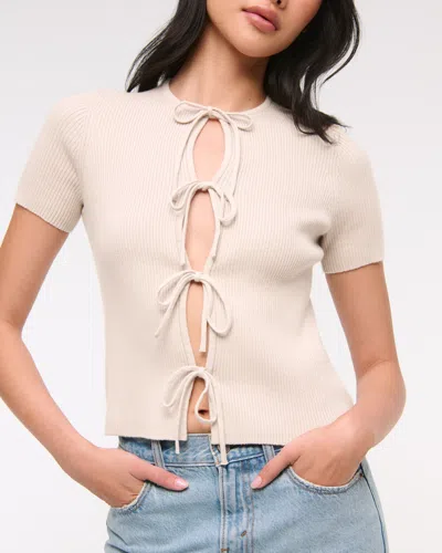 Abercrombie & Fitch Short-sleeve Tie-front Cardigan In Gray