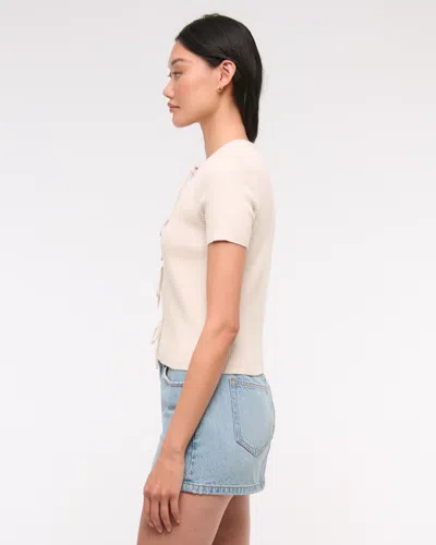 Abercrombie & Fitch Short-sleeve Tie-front Cardigan In Gray