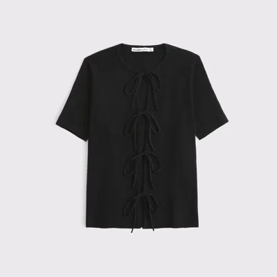 Abercrombie & Fitch Short-sleeve Tie-front Cardigan In Black