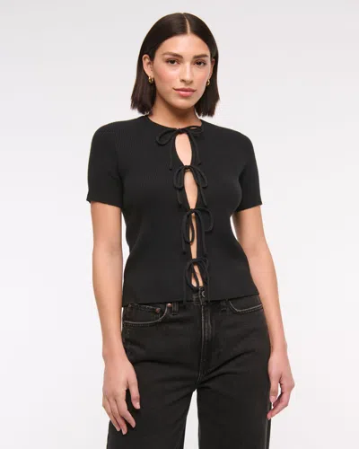 Abercrombie & Fitch Short-sleeve Tie-front Cardigan In Black