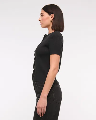 Abercrombie & Fitch Short-sleeve Tie-front Cardigan In Black