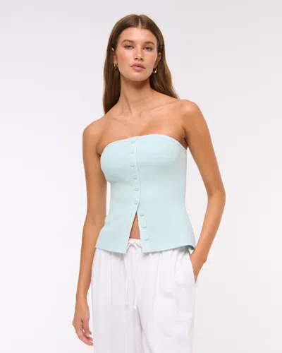 Abercrombie & Fitch Ottoman Button-front Tube Top In Blue