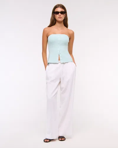 Abercrombie & Fitch Ottoman Button-front Tube Top In Blue