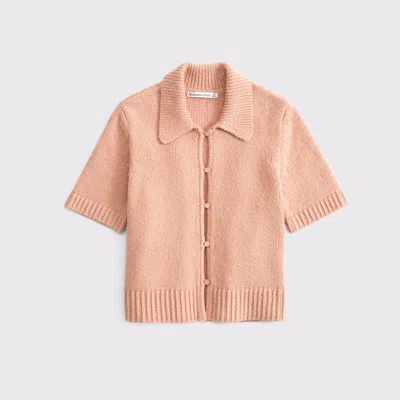 Abercrombie & Fitch Short-sleeve Collared Cardigan In Orange