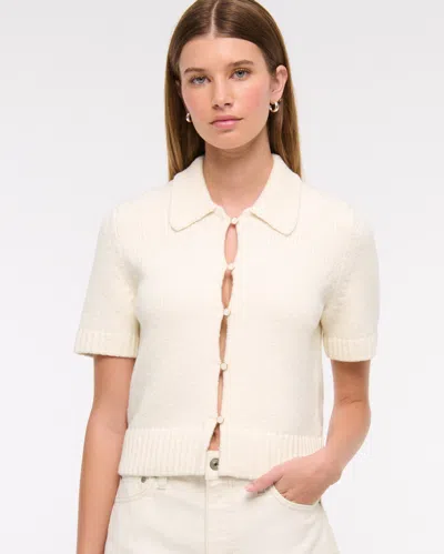 Abercrombie & Fitch Short-sleeve Collared Cardigan In White