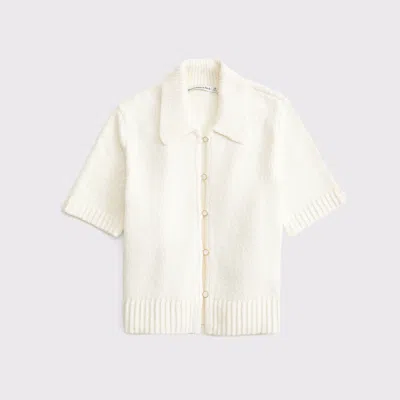 Abercrombie & Fitch Short-sleeve Collared Cardigan In White