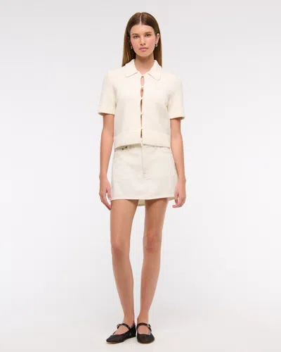 Abercrombie & Fitch Short-sleeve Collared Cardigan In White