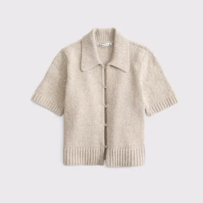 Abercrombie & Fitch Short-sleeve Collared Cardigan In Brown