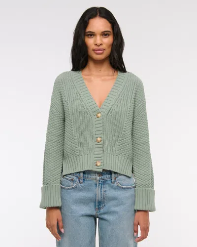 Abercrombie & Fitch Cotton-blend Seed Stitch Cardigan In Green