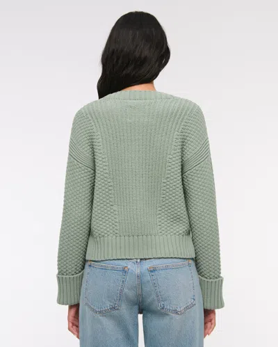 Abercrombie & Fitch Cotton-blend Seed Stitch Cardigan In Green