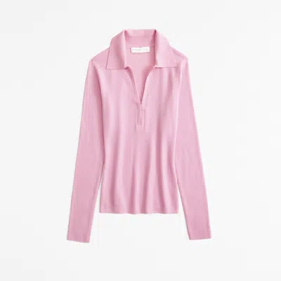 Abercrombie & Fitch Merino Wool Half-zip Polo In Pink