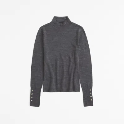 Abercrombie & Fitch Merino Wool Button Sleeve Mockneck Top In Gray