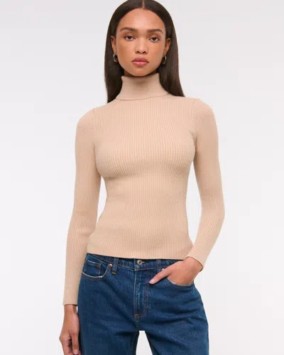 Abercrombie & Fitch Luxeloft Lurex Slim Ribbed Turtleneck Top In Neutral