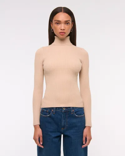 Abercrombie & Fitch Luxeloft Lurex Slim Ribbed Turtleneck Top In Neutral