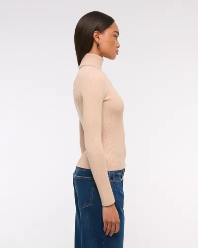 Abercrombie & Fitch Luxeloft Lurex Slim Ribbed Turtleneck Top In Neutral