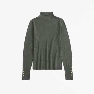 Abercrombie & Fitch Merino Wool Button Sleeve Mockneck Top In Green