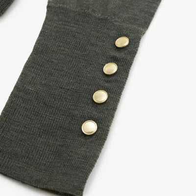 Abercrombie & Fitch Merino Wool Button Sleeve Mockneck Top In Green