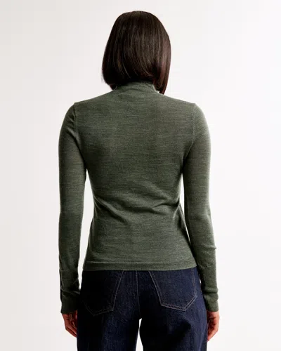 Abercrombie & Fitch Merino Wool Button Sleeve Mockneck Top In Green