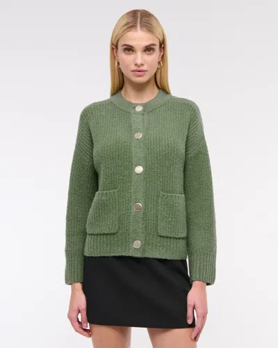 Abercrombie & Fitch Relaxed Hardware Crew Cardigan In Green