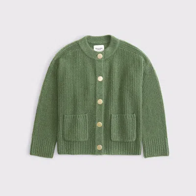 Abercrombie & Fitch Relaxed Hardware Crew Cardigan In Green