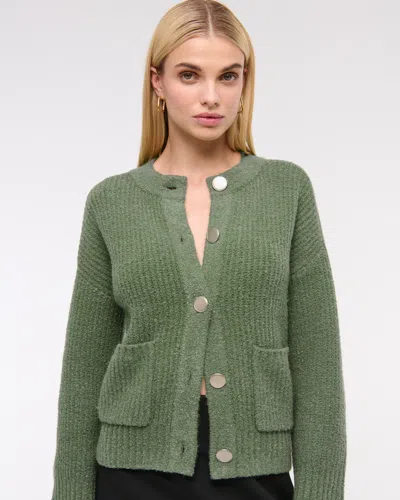 Abercrombie & Fitch Relaxed Hardware Crew Cardigan In Green