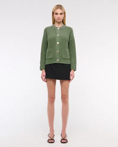 Abercrombie & Fitch Relaxed Hardware Crew Cardigan In Green