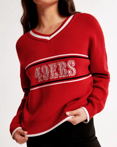 Abercrombie & Fitch San Francisco 49ers Luxeloft V-neck Sweater In Red